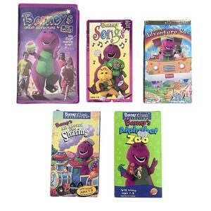 Vintage Barney Purple Dinosaur VHS Lot 5 Great Adventure Songs Adventure Bus +